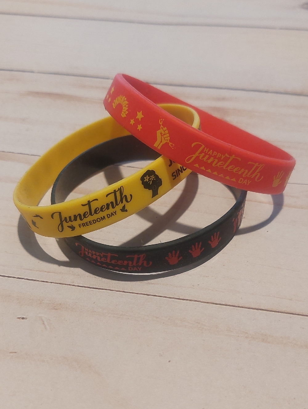 Juneteenth Silicone Wristbands Set - Red, Yellow, Black